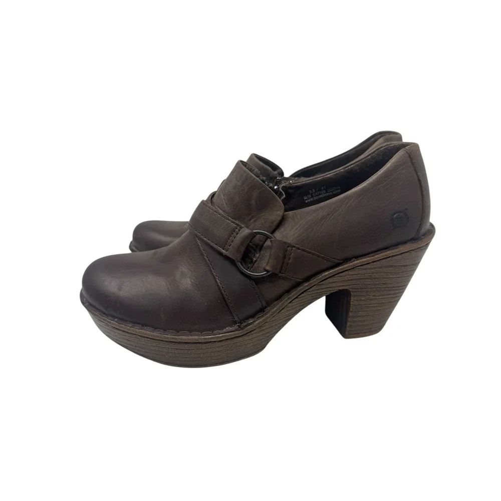 Vintage 🔥Born 🤎Chunky Clogs‎ Brown Leather Platform Heels Y2K Grunge Boho